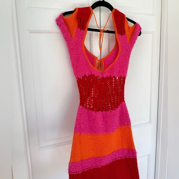 Danielle Guizio Red and Pink Knit Dress